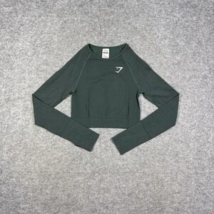 Gymshark Training Cropped Long Sleeve Top Athletic Olive Green Activewear